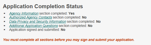 application status one completed section