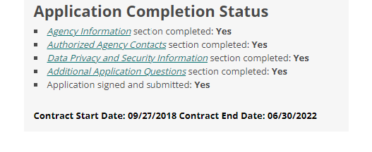 application status showing contract executed