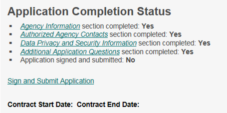 sign and submit link is under the last application status radio button