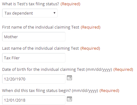 example of tax filing dependent fields