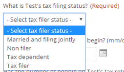 tax filer status menu - as listed in surrounding text