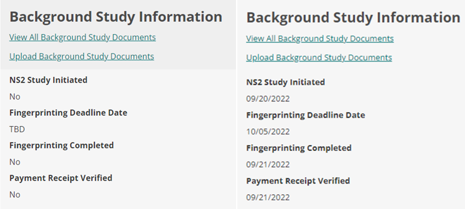 Background study information sections with dates and without dates