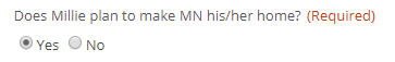 radio buttons for Does the individual plan to make Minnesota his/her home?