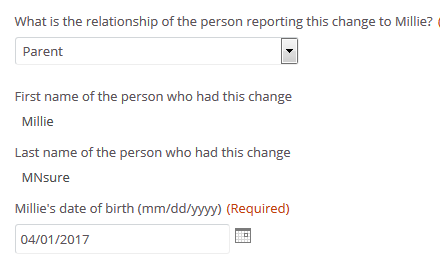 parent reporting for child shown in relationship field