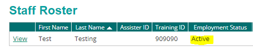 employment status column on staff roster page