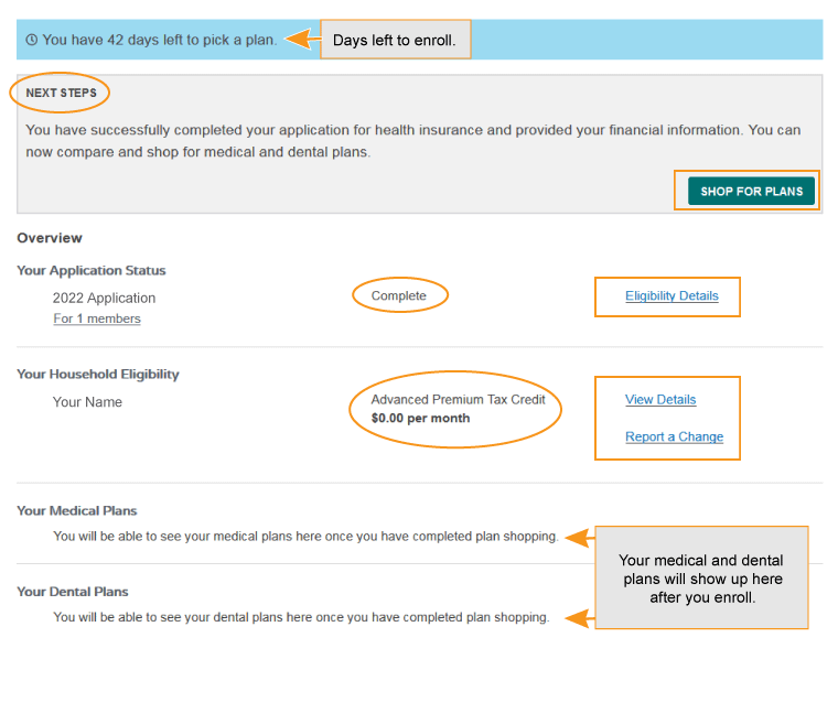 example dashboard with no plans enrolled