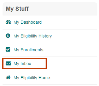 dashboard menu with My Inbox highlighted