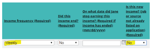 new income field answered no