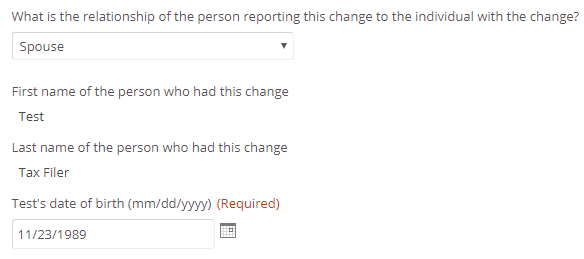 spouse reporting shown in relationship field